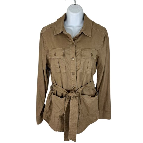 Level 99 Women's Size M Emme Linen Blend Belted Utility Sandcastle Jacket - Picture 2 of 8